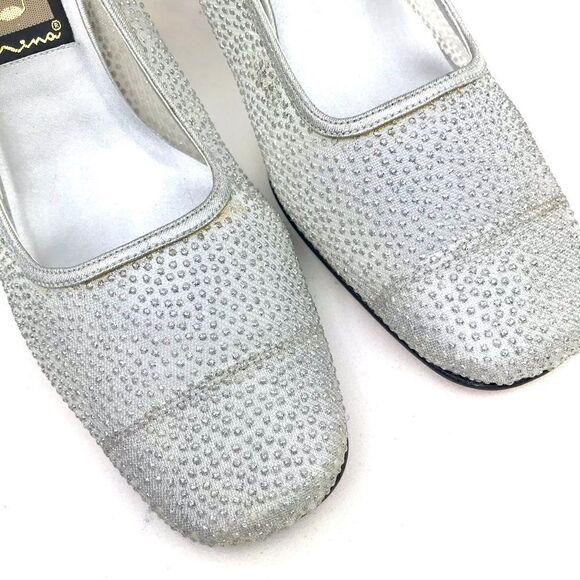 Nina Silver Glitter Sheer Side Square Toe Special Occasion Block Heel Shoes - Picture 8 of 15